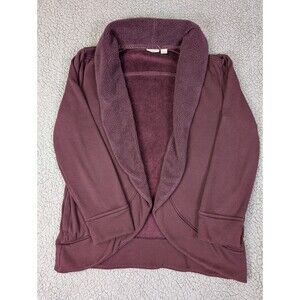LL Bean Sherpa Lined Open Front Cardigan Red Size Medium Shawl Collar